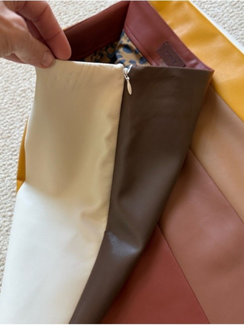 Mother Bits And Pieces Colorblock Faux Leather Midi Skirt, Medium - Picture 4 of 8